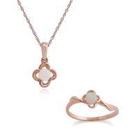 9ct Rose Gold Opal Floral 45cm Necklace & Ring Set