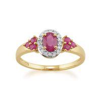 9ct Yellow Gold 0.88ct Natural Ruby & Diamond Cluster Style Ring