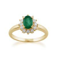 9ct Yellow Gold 0.83ct Emerald & Diamond Oval Cluster Ring