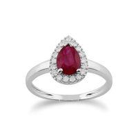 9ct White Gold 0.80ct Ruby & Diamond Pear Cluster Ring