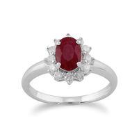9ct White Gold 1.06ct Ruby & Diamond Oval Cluster Ring