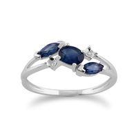 9ct White Gold 0.78ct Blue Kanchanaburi Sapphire & Diamond Ring