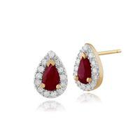 9ct Yellow Gold 0.45ct Ruby & Diamond Pear Cluster Stud Earrings