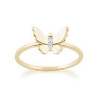 9ct yellow gold 001ct diamond butterfly ring