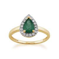 9ct Yellow Gold 0.66ct Pear Shaped Emerald & Diamond Cluster Ring
