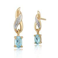 9ct Yellow Gold 0.50ct Blue Topaz & Diamond Classic Drop Earrings