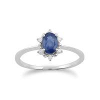9ct White Gold 0.57ct Light Blue Sapphire & Diamond Oval Cluster Ring