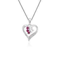 9ct White Gold 0.14ct Ruby & Diamond Heart Pendant on 45cm Chain