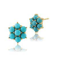 9ct Yellow Gold 1.47ct Turquoise Cabochon Cluster Stud Earrings