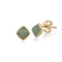 9ct Yellow Gold Cushion Green Jade 5mm Stud Earrings