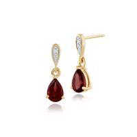 9ct Yellow Gold Pear 1.00ct Mozambique Garnet & Diamond Drop Earrings