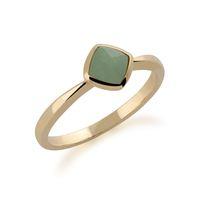 9ct yellow gold cushion green jade ring