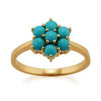 9ct Yellow Gold 0.73ct Turquoise Cabochon Floral Cluster Ring