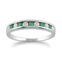 9ct White Gold 0.22ct Natural Emerald & Diamond Half Eternity Band Ring