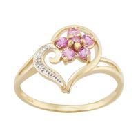 9ct Yellow Gold 0.29ct Pink Sapphire & Diamond Floral Heart Ring