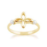 9ct Yellow Gold 0.20ct Pearl Ixora Flower Ring