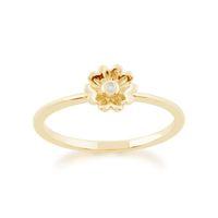 9ct Yellow Gold 0.01ct Diamond Stackable Floral Ring