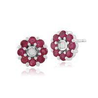 9ct White Gold 0.67ct Ruby & Diamond Floral Stud Earrings