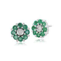 9ct White Gold 0.49ct Emerald & Diamond Floral Stud Earrings