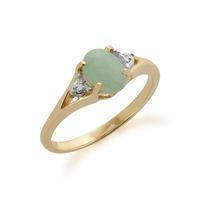 9ct Yellow Gold 0.94ct Green Jade & Diamond Ring