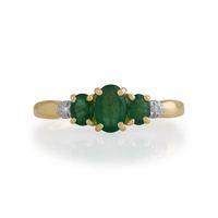 9ct Yellow Gold 0.83ct Emerald & Diamond Three Stone Ring