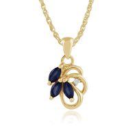 9ct Yellow Gold 0.43ct Natural Blue Sapphire & Diamond Floral Pendant on Chain