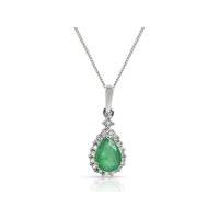 9ct white gold 059ct emerald diamond pear cluster pendant on chain