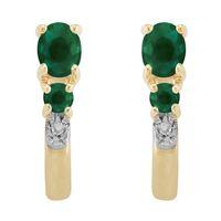 9ct Yellow Gold 0.41ct Natural Emerald & Diamond Hoop Earrings