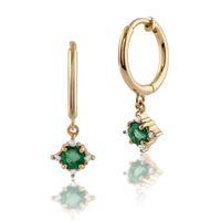 9ct Yellow Gold 0.28ct Emerald & Diamond Hoop Earrings