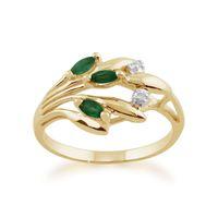 9ct yellow gold 017ct natural emerald diamond floral ring