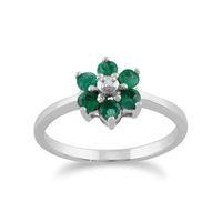 9ct White Gold 0.44ct Natural Emerald & Diamond Floral Cluster Ring
