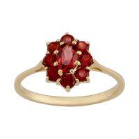 9ct Yellow Gold 0.81ct Natural Garnet Classic Oval Cluster Style Ring