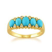 9ct Yellow Gold 1.40ct Turquoise Cabochon & Diamond Five Stone Ring