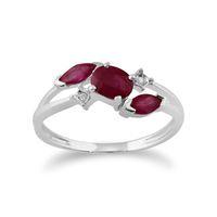 9ct White Gold 0.78ct Ruby & Diamond Crossover Ring