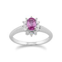 9ct white gold 052ct pink sapphire diamond oval cluster ring