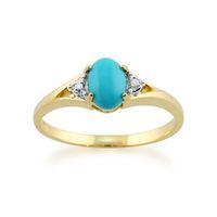 9ct Yellow Gold 0.66ct Oval Turquoise & Diamond Ring