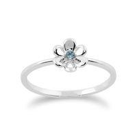 9ct White Gold 0.02ct Blue Topaz Stackable Floral Ring