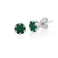 9ct White Gold 0.35ct Emerald Floral Cluster Stud Earrings