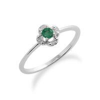 9ct White Gold 0.12ct Emerald & Diamond Floral Ring