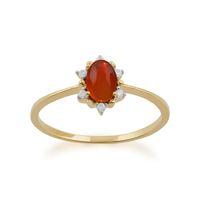 9ct Yellow Gold 0.33ct Fire Opal & Diamond Cluster Ring