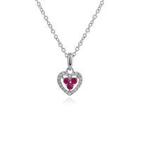 9ct White Gold 0.12ct Ruby & Diamond Heart Pendant on 45cm Chain