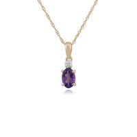 9ct yellow gold 039ct amethyst diamond oval pendant on 45cm chain