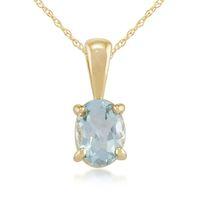 9ct Yellow Gold 0.60ct 4 Claw Set Aquamarine Classic Oval Pendant on Chain