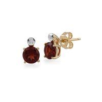 9ct Yellow Gold 1.00ct Garnet & Diamond Round Stud Earrings