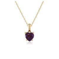 9ct Yellow Gold 0.67ct Claw Set Amethyst Heart Pendant on 45cm Chain