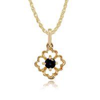 9ct Yellow Gold 0.16ct Floral Sapphire Pendant on 45cm Chain