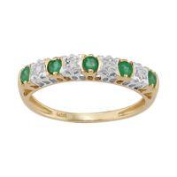 9ct Yellow Gold 0.27ct Natural Emerald & 2pt Diamond Half Eternity Band Ring