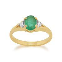 9ct Yellow Gold 0.75ct Natural Emerald & Diamond Single Stone Ring