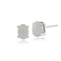 9ct White Gold 0.85ct 4 Claw Set Natural Opal Cabochon Oval Stud Earrings 7x5mm