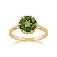 9ct Yellow Gold Floral Russian Diopside, Peridot & Diamond Ring